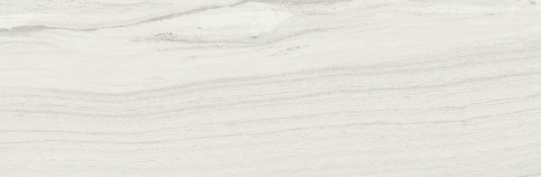 Element 4x12 Glossy Tile features a white stone surface with subtle, wavy gray veining and horizontal striations, offering the elegant look of natural marble or wood grain with a smooth, refined texture.