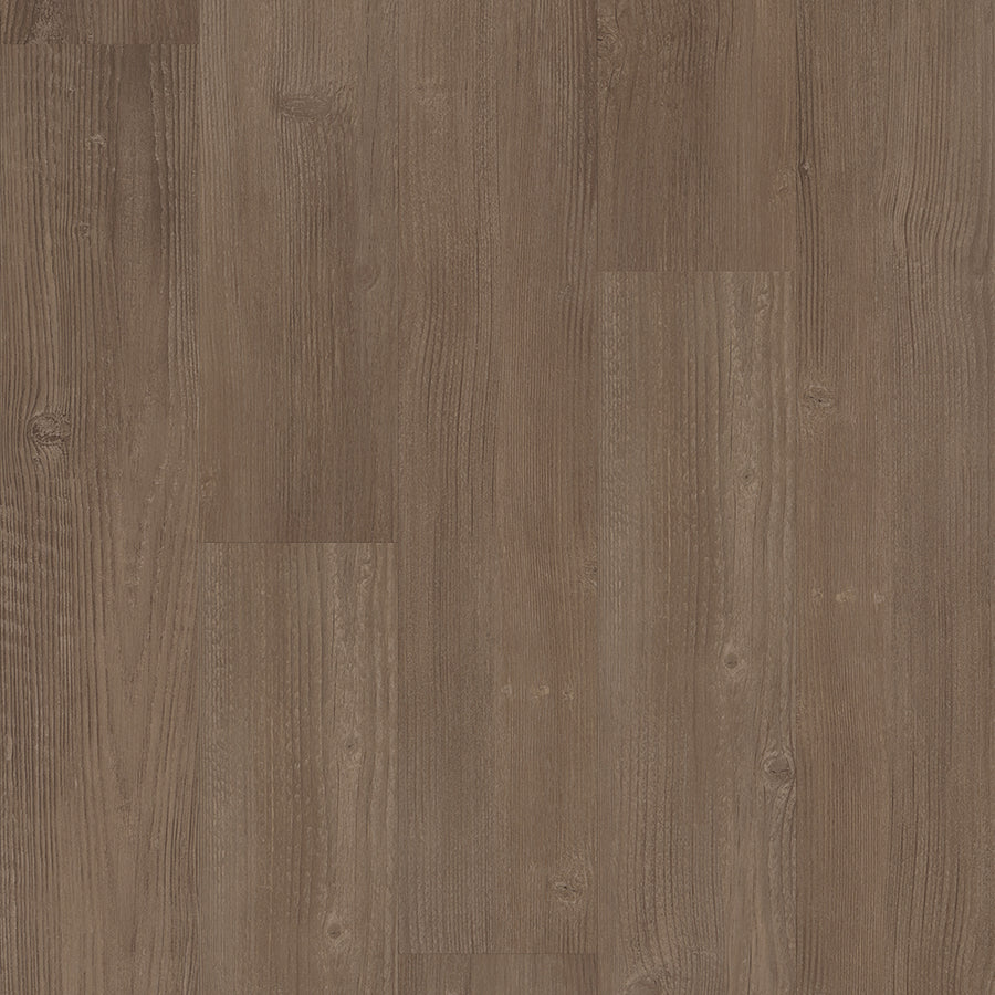 Close-up of Endura 5C Plus 7" Vinyl flooring shows natural grain patterns, subtle texture, and realistic wood-look design in various brown shades with visible knots.