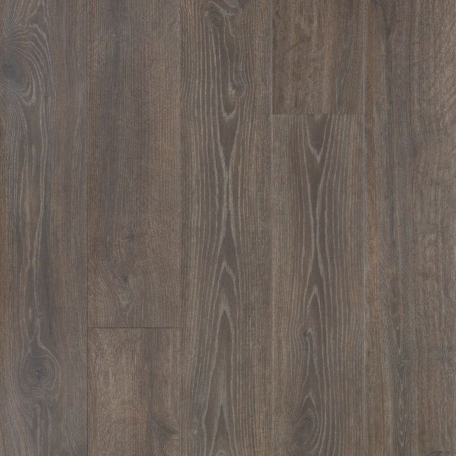 Espresso Bark Oak Antique Style 9 7/16" Waterproof Laminate features dark brown planks with natural grain and subtle texture, arranged side by side for a seamless, rustic look.