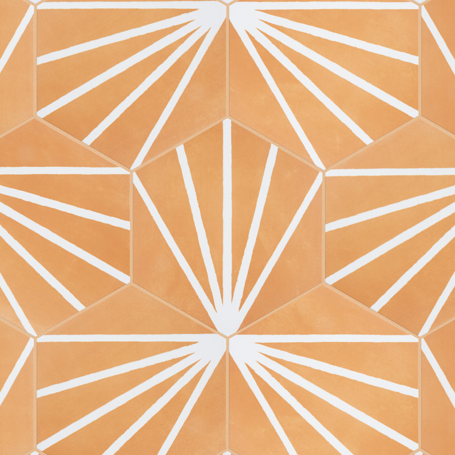 A pattern of hexagons and triangles.