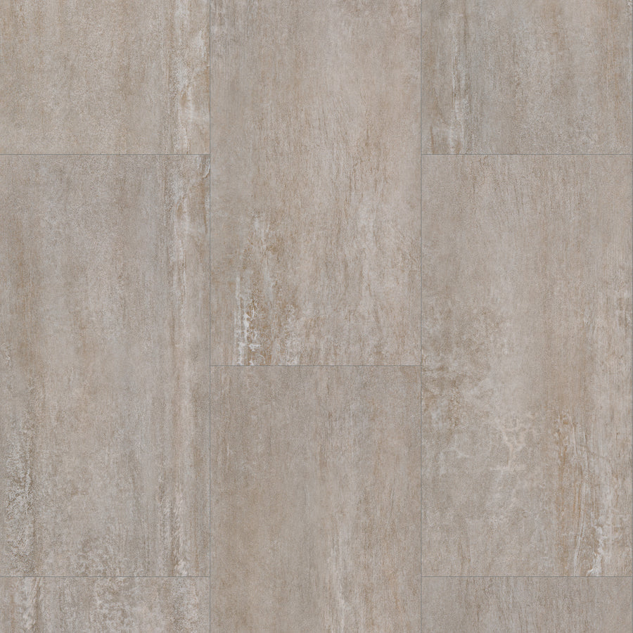 Coretec CT Plus Tile Luxury Vinyl Tile offers a beige and gray ceramic-look with subtle stone texture and matte finish, arranged in a staggered rectangular pattern for a stylish, durable flooring solution.