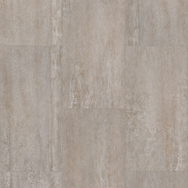 Coretec CT Plus Tile Luxury Vinyl Tile offers a beige and gray ceramic-look with subtle stone texture and matte finish, arranged in a staggered rectangular pattern for a stylish, durable flooring solution.