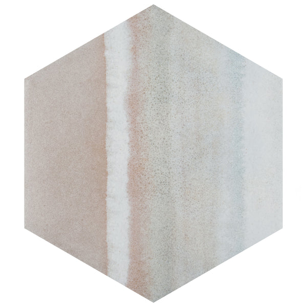 Hexagonal tile with a soft, vertical gradient pattern in muted beige, peach, and light blue tones, resembling watercolor or sand and sea layers.