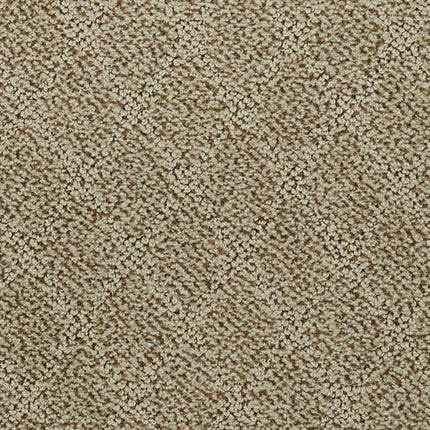 Close-up of Fine Art On Trend Carpet in Fedora shows its textured beige surface with a subtle diamond pattern, tightly packed fibers, and a plush look—perfect for adding contemporary elegance to any room.