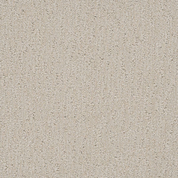 Close-up of Finishing Touch Berber Carpet in Pearl color, featuring a textured loop pattern. Durable fibers offer a soft, uniform look with subtle shading—perfect for high-traffic areas.