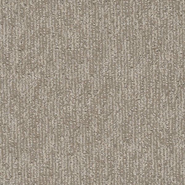 Close-up of Finishing Touch Berber Carpet in Skipping—a soft beige carpet with a subtle, textured linear pattern and tonal variations for added depth, ideal for high-traffic areas.