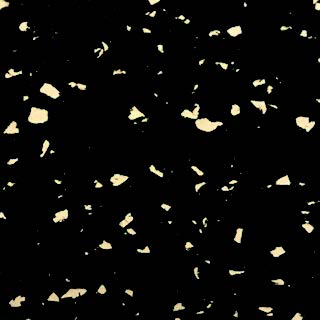 The Fitness Flooring 4x25 High Performance Rubber Roll features a black background with scattered cream-colored terrazzo-like specks, perfect for fitness floors or interlocking rubber tile designs.