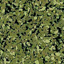 Close-up of Fitness Flooring 4x50 High Performance Rubber Roll, featuring a textured, interlocking tile surface with scattered green flakes in multiple shades. The dark background adds a camouflage effect, making it ideal for fitness spaces.