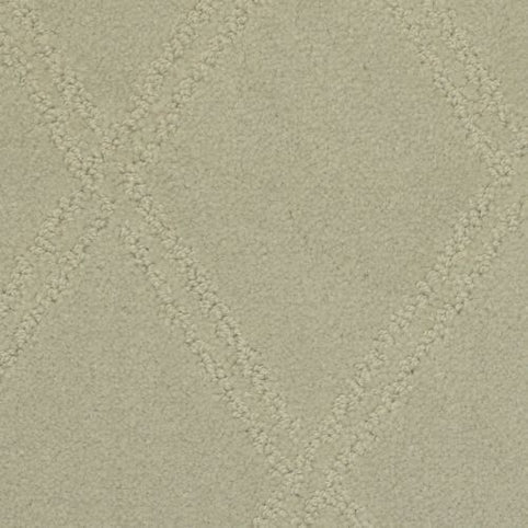 Close-up of Braided Opulence Berber Carpet in Flannel shows a textured, raised diamond pattern and subtle geometric design. The soft, plush fibers enhance its luxurious appeal.