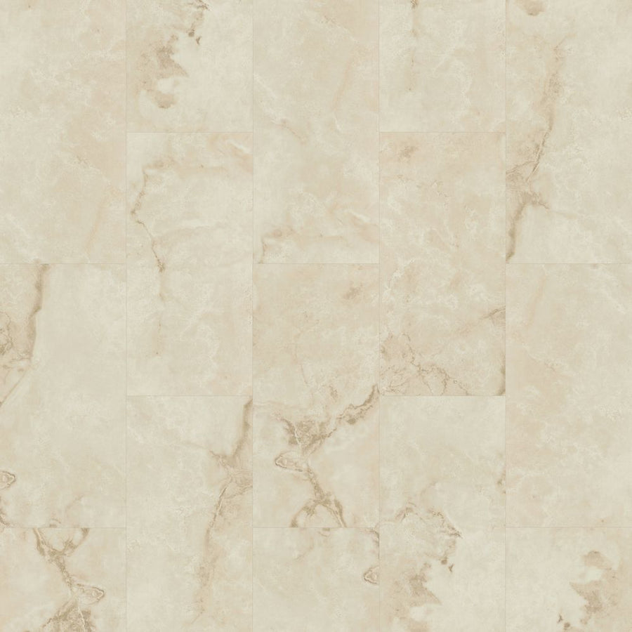 Close-up of Gradient Arches 12.5" Luxury Vinyl Tile in light beige, featuring subtle veining and natural patterns in a staggered rectangular layout. The smooth, polished texture offers a stylish and durable flooring option.