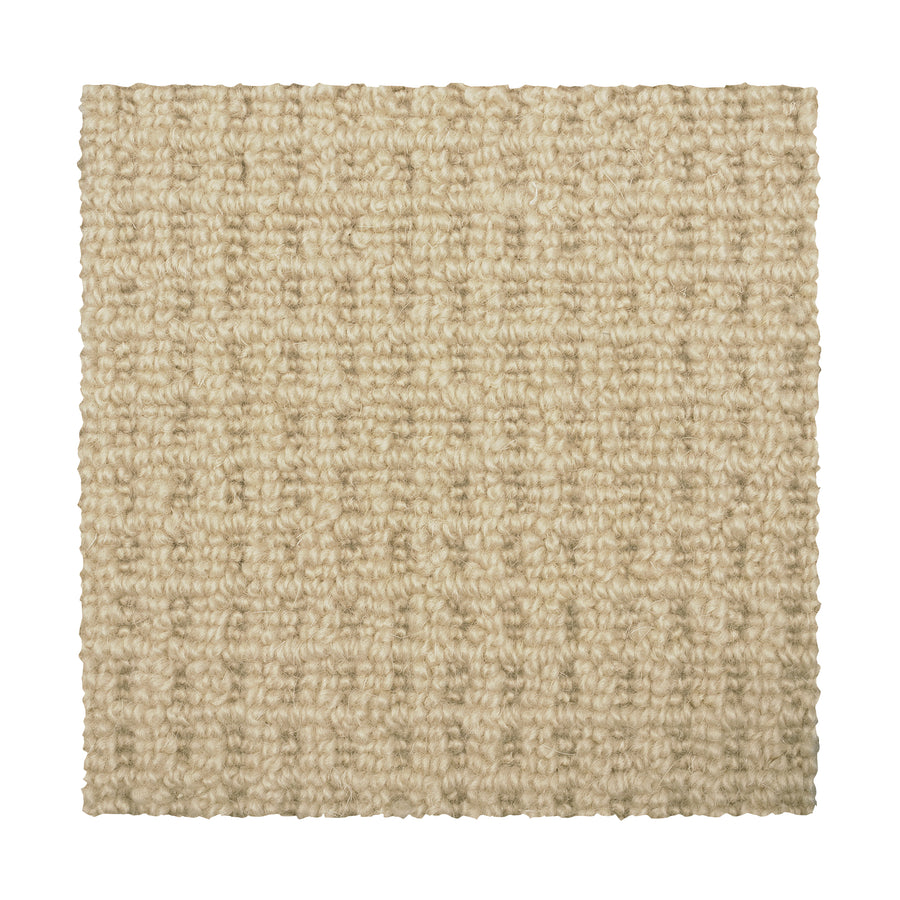 A square sample of Glen Abbey II Berber Carpet in Sahara, featuring a textured grid-like pattern, shown against a white background—a durable flooring option that offers both comfort and style.