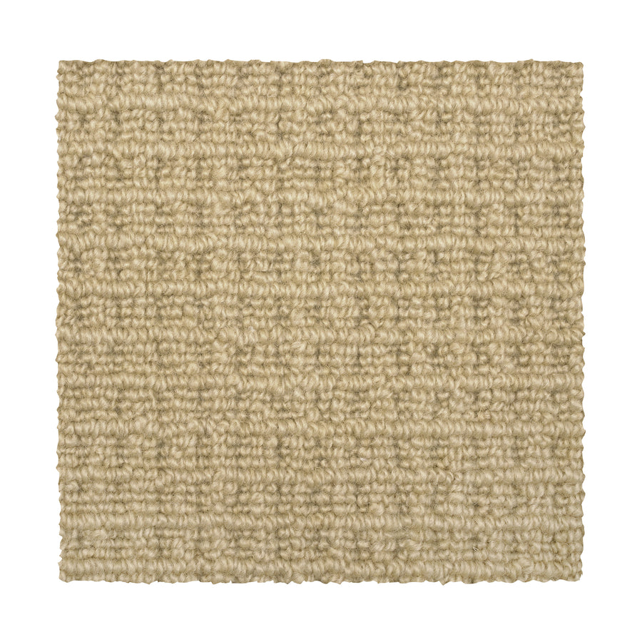 A close-up of a square swatch of Glen Abbey II Berber Carpet in Sudan showcases its beige, looped grid-like weave. The swatch has clean-cut edges against a white background, highlighting this elegant flooring option.