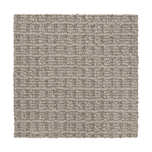 A square swatch of Glen Abbey II Berber Carpet in Ecru, featuring a looped, textured pattern. Displayed on a white background, it's an ideal choice for stylish and durable flooring.