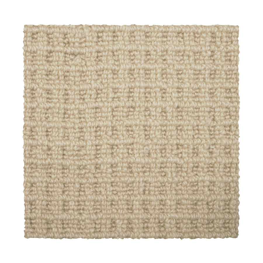 A square sample of Glen Abbey II Berber Carpet in Smoke, featuring a looped, grid-like woven texture, displayed on a white background—an elegant flooring option for any space.