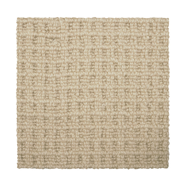 A square sample of Glen Abbey II Berber Carpet in Smoke, featuring a looped, grid-like woven texture, displayed on a white background—an elegant flooring option for any space.