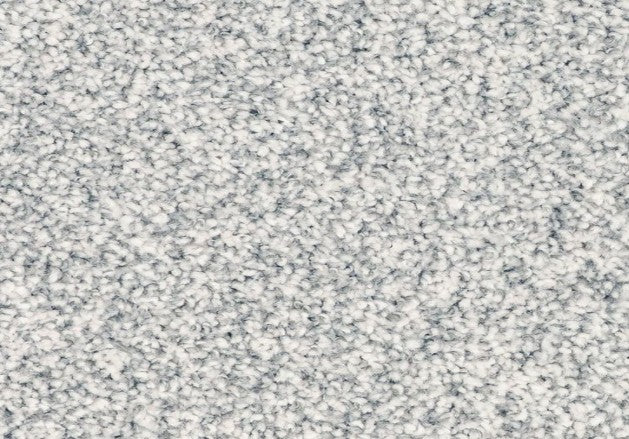Close-up of Innovative Comfort I Pet Friendly Carpet in Glitter, featuring a textured, soft looped pile. Its tightly packed fibers create a mottled look with subtle gray and white variations for a luxurious touch.