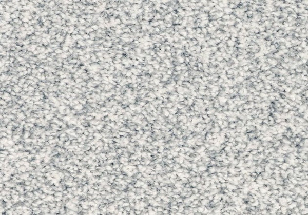 Close-up of Innovative Comfort I Pet Friendly Carpet in Glitter, featuring a textured, soft looped pile. Its tightly packed fibers create a mottled look with subtle gray and white variations for a luxurious touch.