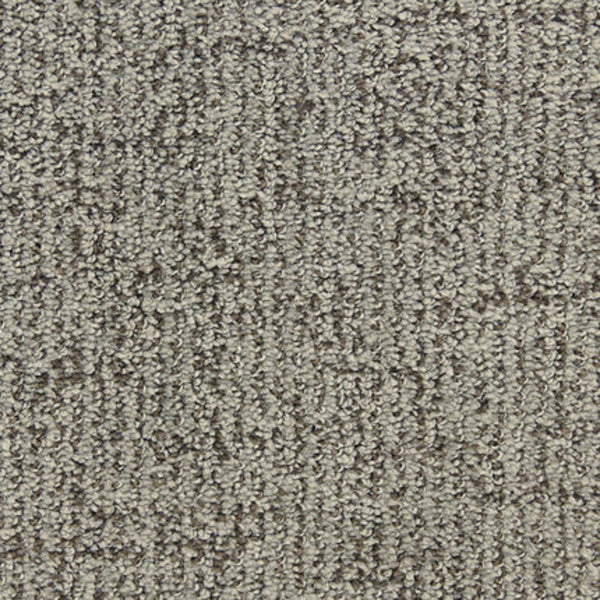 Close-up of Victor Family Friendly Carpet in Grand Prize, featuring a dense, looped-pile texture in gray and beige tones—ideal for busy homes with its durable, uniform pattern.