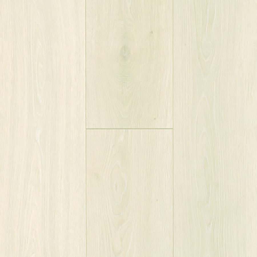 Beachside Collective 7 1/2" Waterproof Laminate in Gulf Sand features a light wood look with visible grain, wide planks in a staggered pattern, natural smooth texture, subtle tone variations, and durable coastal style.