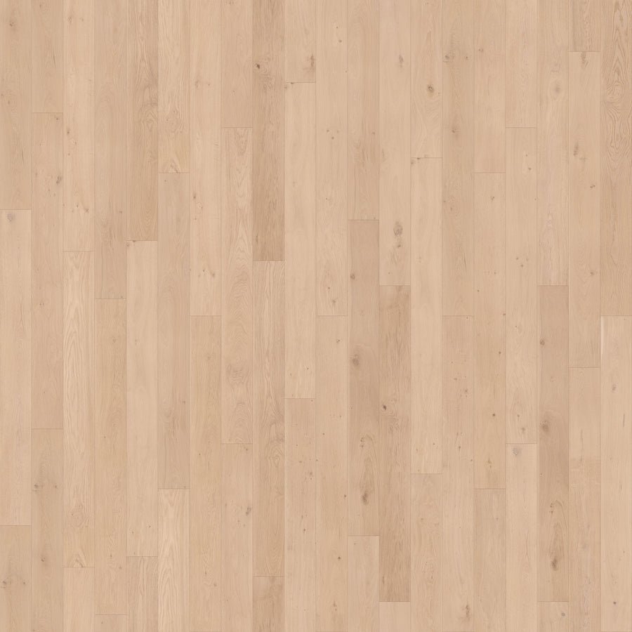 Mavericks 9 7/16" Waterproof Laminate in Half Moon Oak features light wood-look flooring with natural grain patterns and subtle shade variations. Staggered, parallel planks create a smooth, clean, and durable appearance for any space.