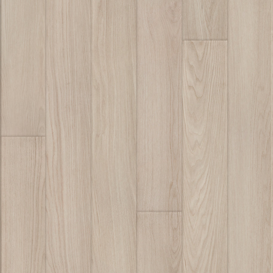 Coretec Lakehouse Luxe 7.09" Vinyl Plank in Harvest Haze Oak features a natural grain pattern, light tones, and subtle variations, with vertical planks closely fitted for a seamless hardwood look.