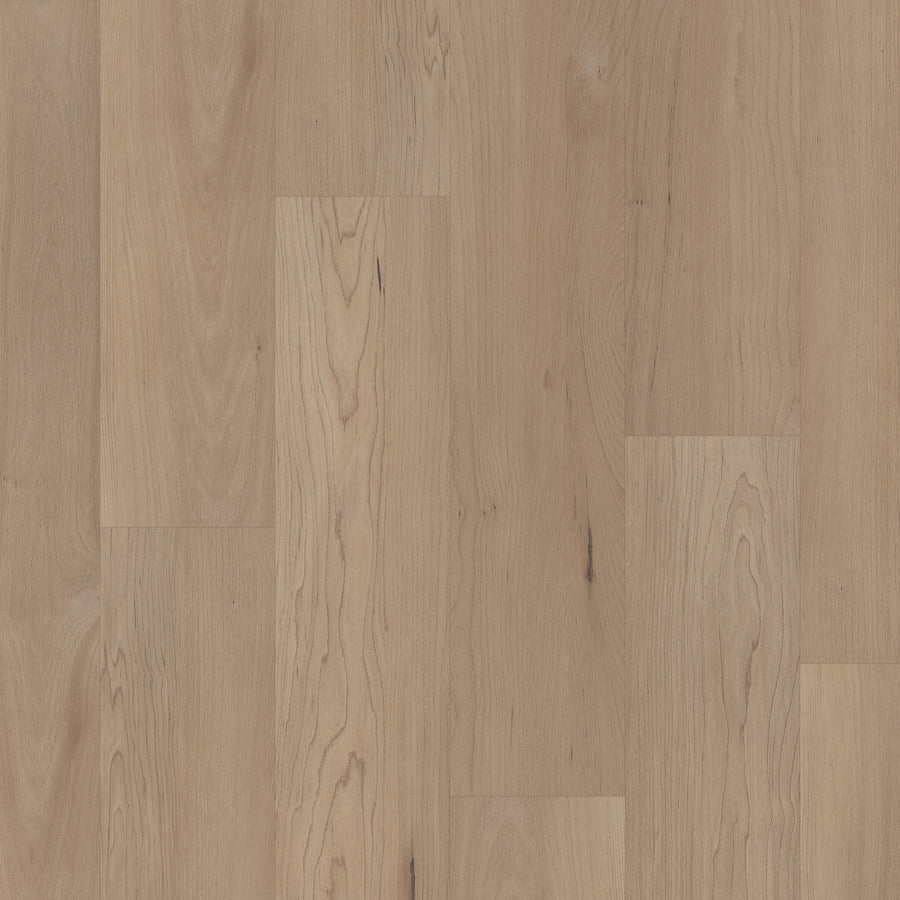 Coretec Pro Plus HD 7" Vinyl Plank features light beige and brown tones with natural grain patterns and subtle knots, arranged side by side for a warm, waterproof floor that blends luxury style with durability.