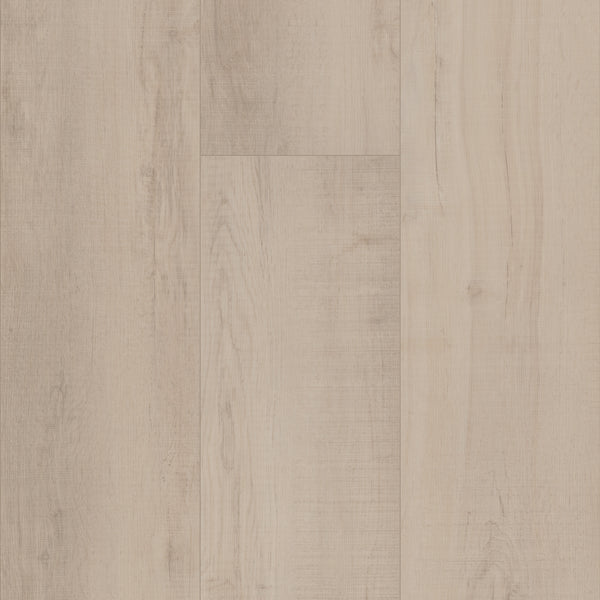 Coretec Plus XL Enhanced Vinyl features light-colored luxury planks with natural grain and subtle knots, arranged side by side for a smooth, clean look. Its waterproof durability makes it an ideal flooring choice.