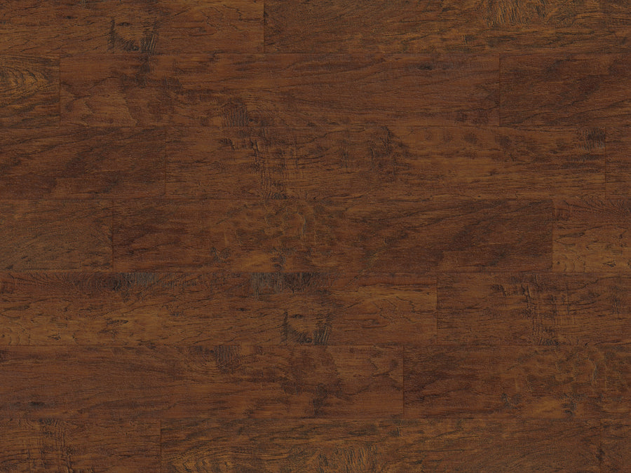 Art Select 6" Vinyl Plank in Hickory Peppercorn features a rich, textured grain and subtle color variations for a natural rustic look, with durable planks arranged in a staggered layout to enhance visual interest.
