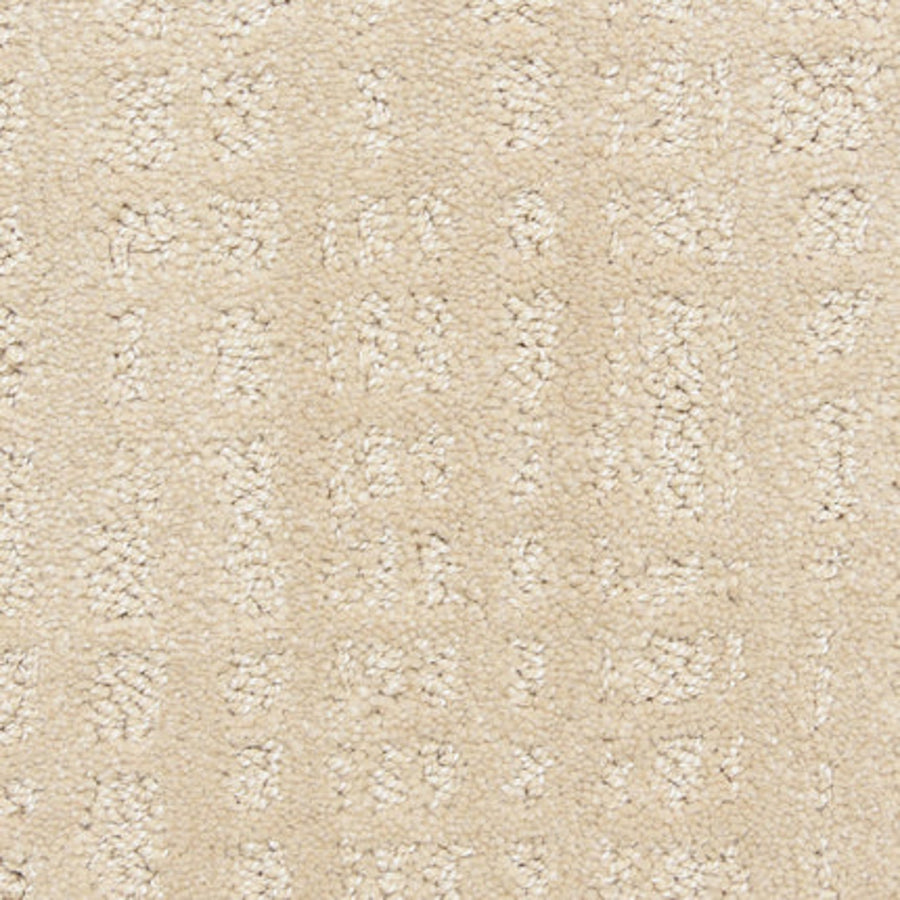 Close-up of Willow Lake On Trend Carpet in Holiday color, showing a textured beige surface with raised geometric squares and rectangles—perfect for high-traffic areas due to its decorative and durable design.