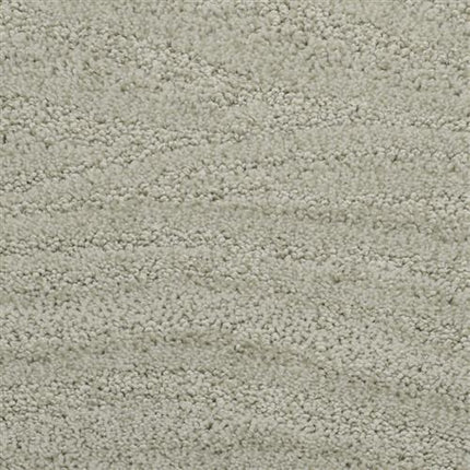 Close-up of Taittinger On Trend Carpet in Horizon, featuring a light gray hue, textured plush surface, and subtle patterned lines—ideal luxury flooring for high-traffic areas.