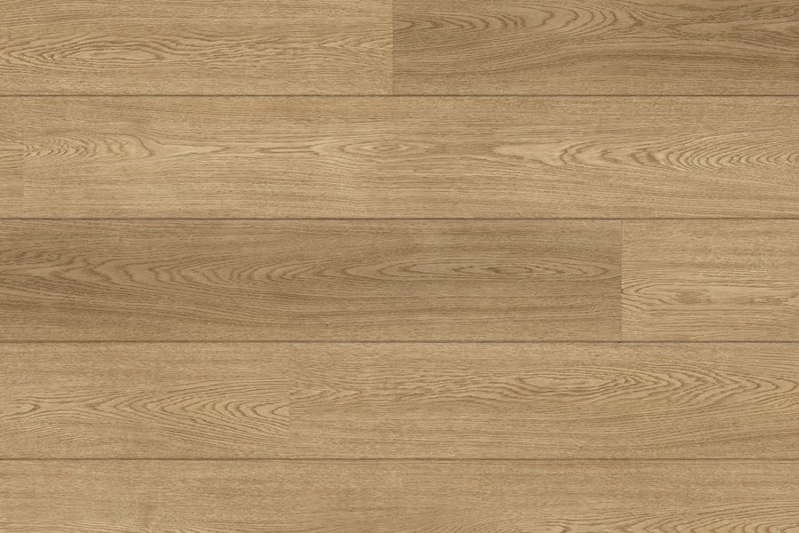 Hydro Vinyl II 7" Vinyl Plank features light brown tones, distinct grain patterns, and horizontal planks for a natural hardwood look. Its color and texture variations provide depth, making this surface both stylish and durable.