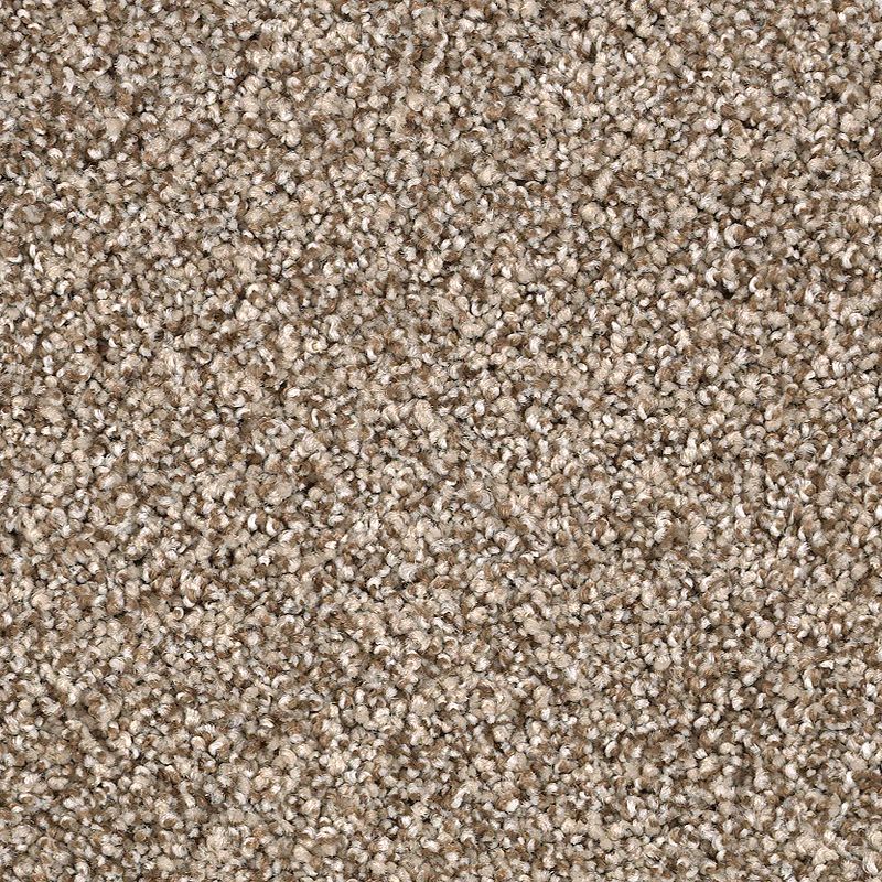 Close-up view of Shaded Escape Family Friendly Carpet in Iceland color, featuring a beige, tightly looped low-pile texture with soft, dense fibers for a durable and uniform look that's perfect for any home.