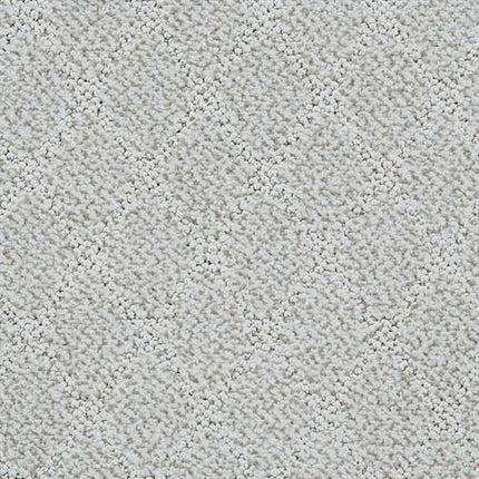 Close-up of Fine Art On Trend Carpet in Inland, featuring a light gray tone and subtle diamond pattern. Its soft, looped pile offers plush comfort and modern elegance, making it ideal for contemporary spaces.