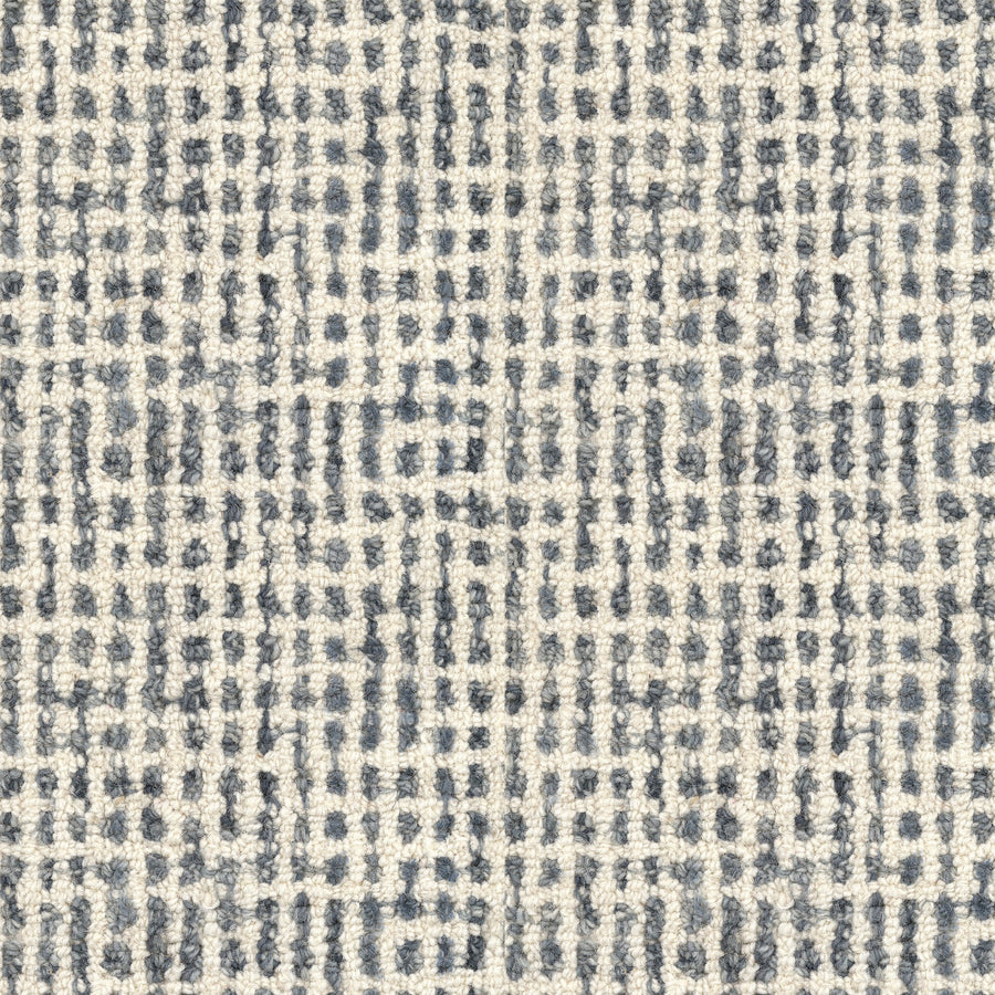 Inspiration On Trend Carpet features a woven-texture pattern with intersecting gray and off-white lines, creating a stylish grid look that adds modern flair to any space.