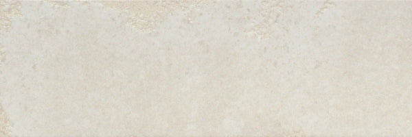 Catalyst 4x12 Porcelain Tile in Ion White features a light beige textured surface with subtle color variations, a slightly mottled, cloudy look, and a hint of multi-finish glaze.