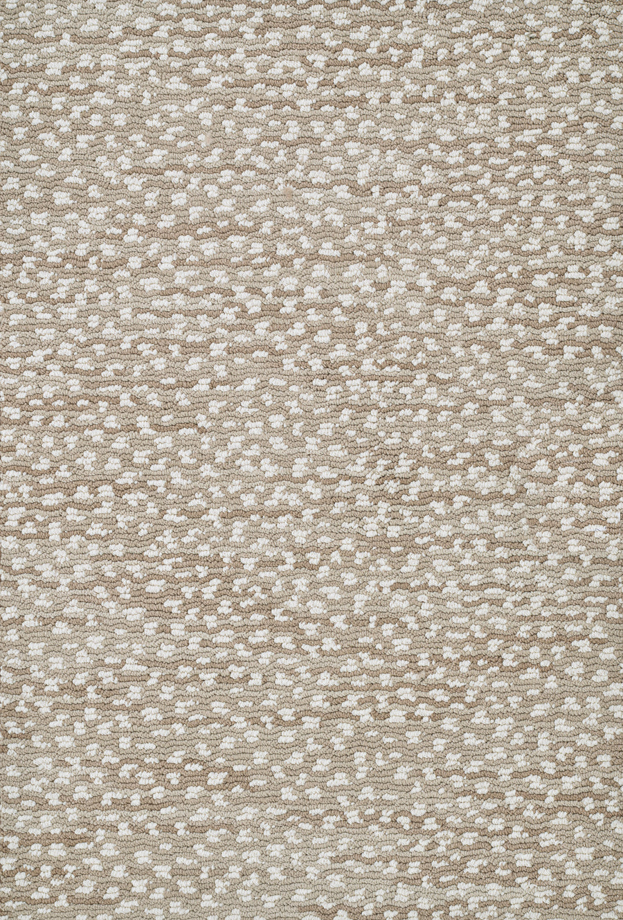 Close-up of beige Jag On Trend Carpet fabric with a white, textured dotted pattern for a subtle, speckled look. This textile highlights the carpet’s luxurious elegance and soft, stylishly woven appearance.