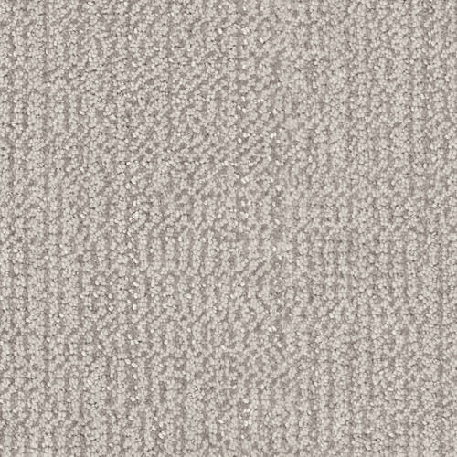 Close-up of Occasion On Trend Carpet in Jamboree color, showcasing a light gray, textured surface with a subtle linear pattern and small loops for a soft, modern look.