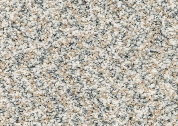 Close-up of Innovative Comfort I Pet Friendly Carpet in Jubilee, featuring a speckled mix of light grey, cream, and beige fibers. This stain-resistant carpet offers a luxurious look and soft feel, making it an elegant and practical choice for any home.