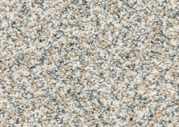 Close-up of Innovative Comfort I Pet Friendly Carpet in Jubilee, featuring a speckled mix of light grey, cream, and beige fibers. This stain-resistant carpet offers a luxurious look and soft feel, making it an elegant and practical choice for any home.