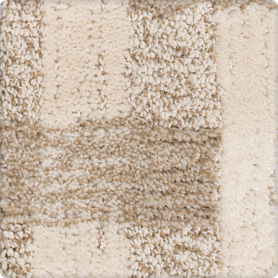 A detailed look at Polished Structure On Trend Carpet showcases its beige and off-white checkered pattern with textured raised and flat areas, creating a soft, woven effect ideal for stylish interiors.