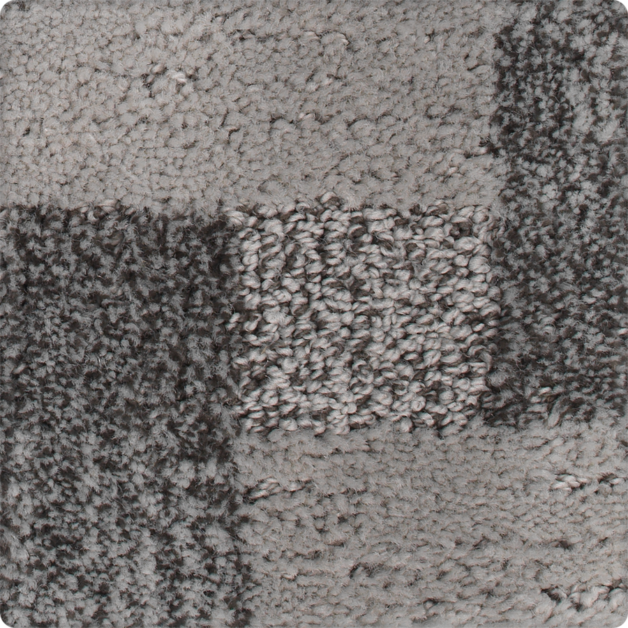 Close-up of the Polished Structure On Trend Carpet, showcasing a sophisticated checkered pattern in light and dark gray tones with a mix of plush and looped fibers.