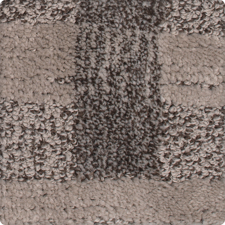 A close-up of the Polished Structure On Trend Carpet shows its soft, looped texture in beige and brown tones, with an elegant rectangle pattern and a central dark vertical stripe, adding a luxurious touch to any space.