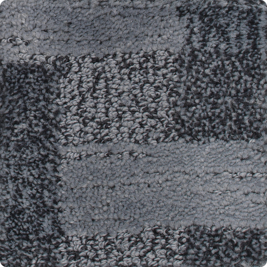 Polished Structure On Trend Carpet features a sophisticated patchwork of knit and woven textures in varying gray shades with subtle black speckles—ideal for anyone seeking a stylish, modern carpet look.