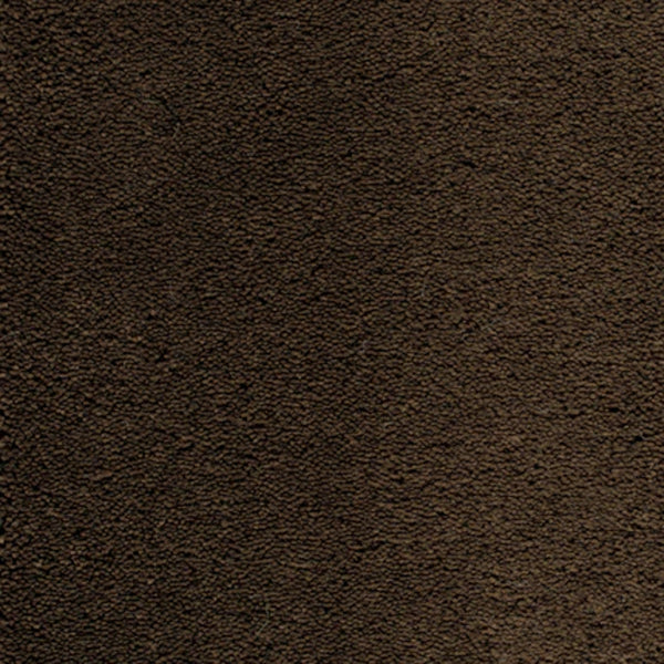 Close-up of Dolce Family Friendly Carpet in Kona color, featuring a dark brown, suede-like textured surface with a matte finish—ideal for luxury, high-traffic areas.