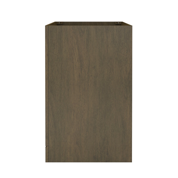 A tall, rectangular wooden cabinet with a smooth, dark brown finish and no visible handles or decorations, viewed from the front against a white background.