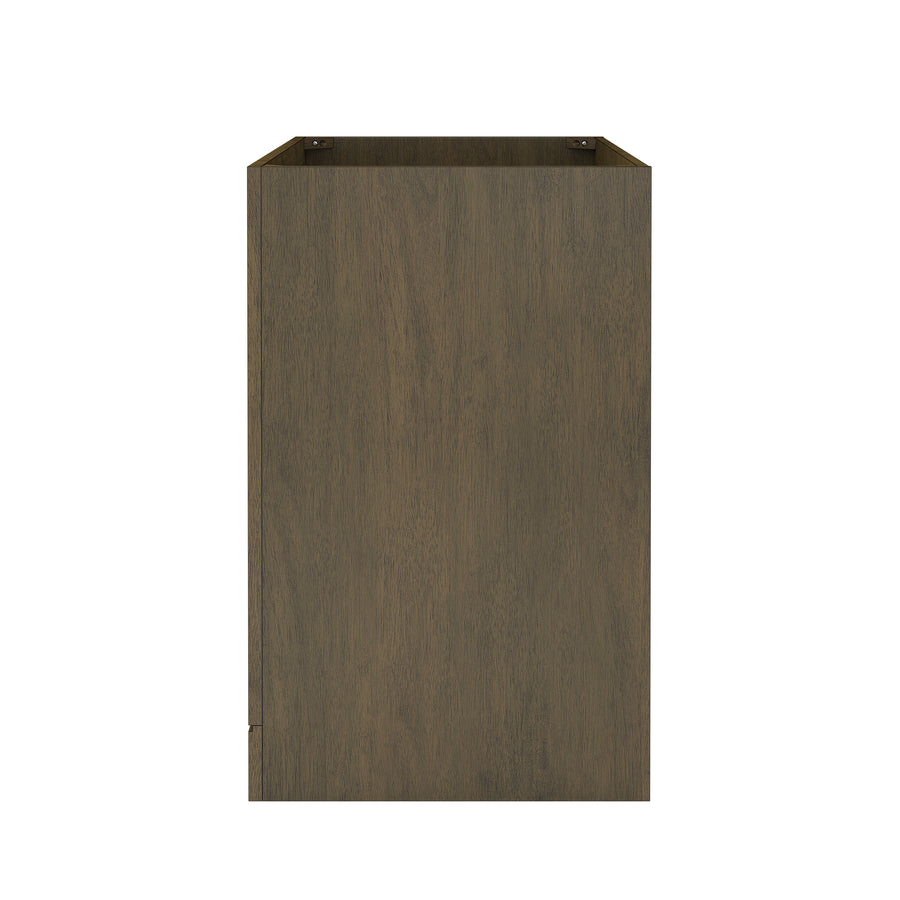 A tall, rectangular wooden cabinet with a dark brown finish, shown against a white background. The front surface is plain with no visible handles, drawers, or panels.