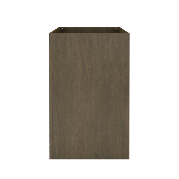A tall, rectangular wooden cabinet with a dark brown finish, shown against a white background. The front surface is plain with no visible handles, drawers, or panels.