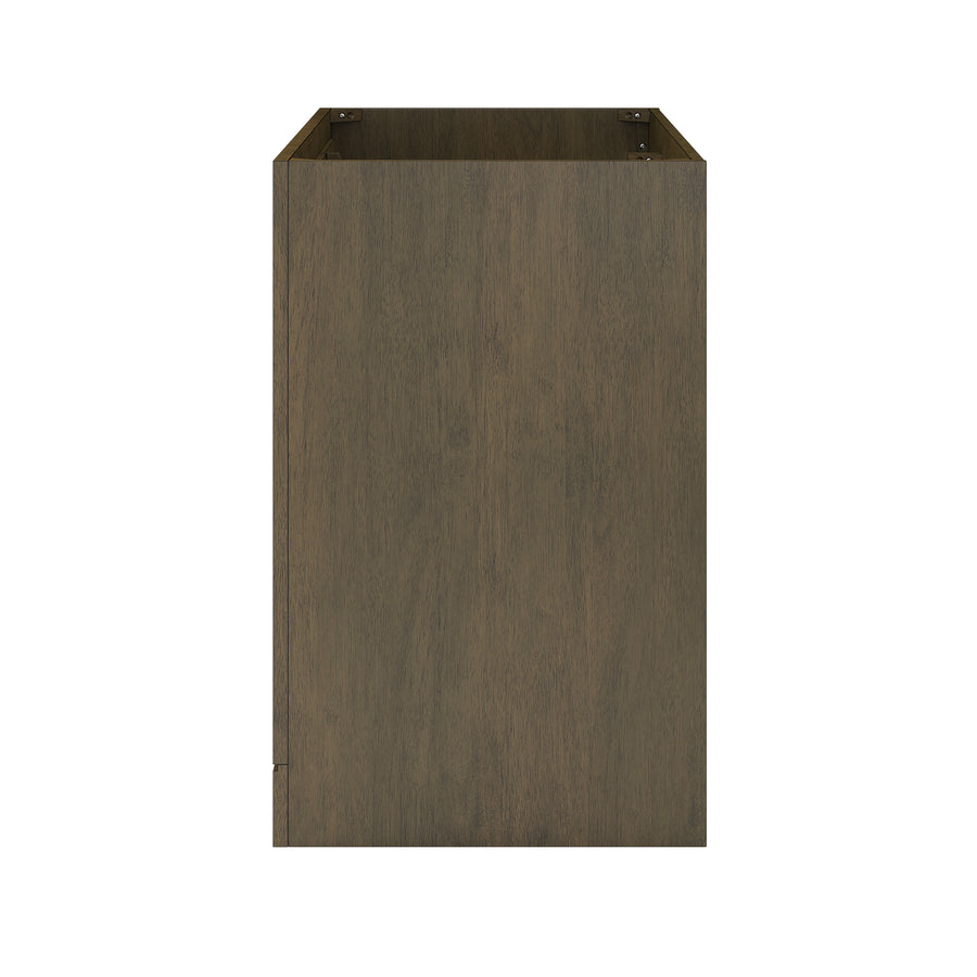 A tall, rectangular, brown wooden cabinet or box with open top and sides, viewed from the front against a white background.