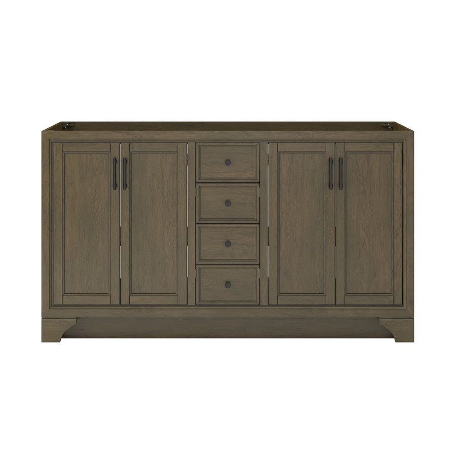 A wooden sideboard cabinet with a brown finish, featuring four central drawers and two doors on each side. The design is simple and rectangular, with minimal decorative elements.