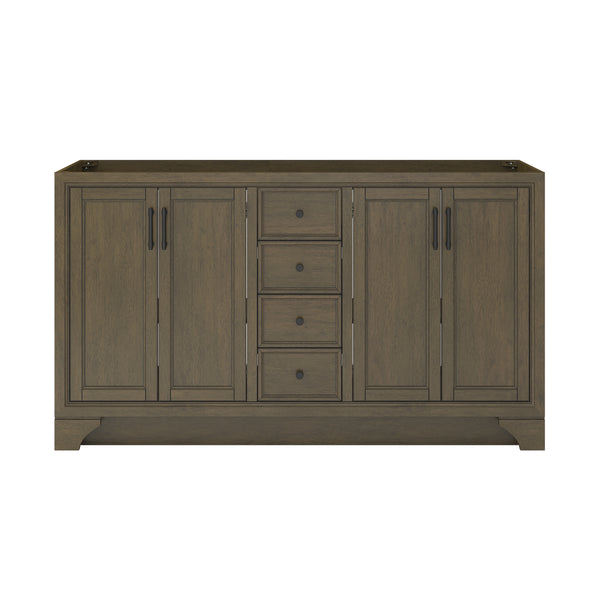 A wooden sideboard cabinet with a brown finish, featuring four central drawers and two doors on each side. The design is simple and rectangular, with minimal decorative elements.